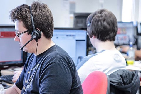 Call centre staff taking calls