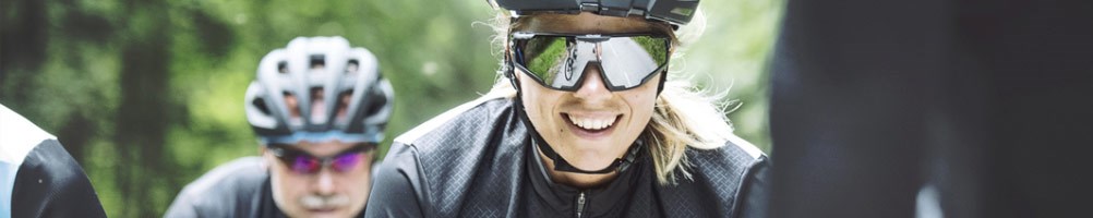 Road cyclists wearing glasses