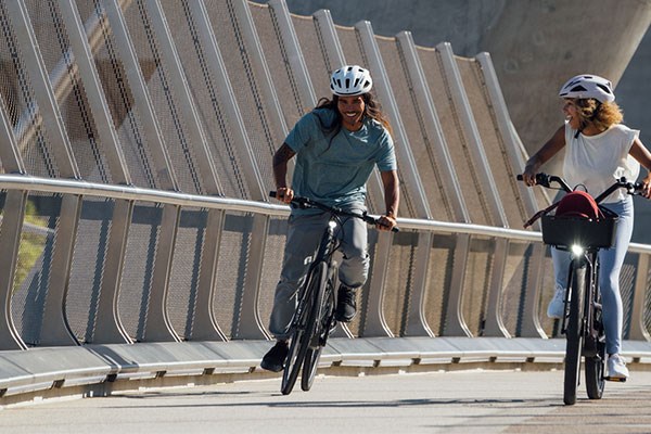 Cyclists riding to work